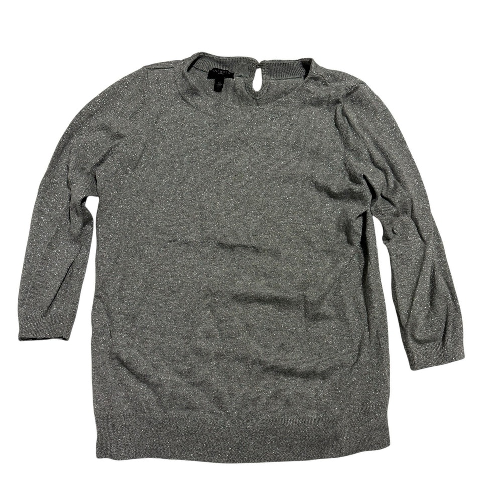 Talbots Metallic Knit Sweater Sparkle Silver Gray 3/4 Sleeve Sz SP Small Petite
